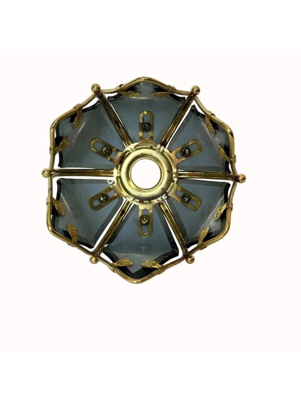 Vintage PartyLite Lotus Candle Holder Smoked Glass Brass Votive Tealight